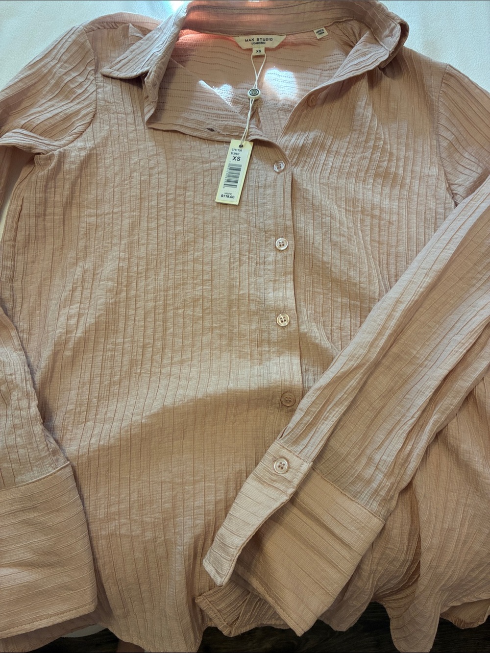 Max Studio Lightweight Button-Down Shirt in Blush Pink